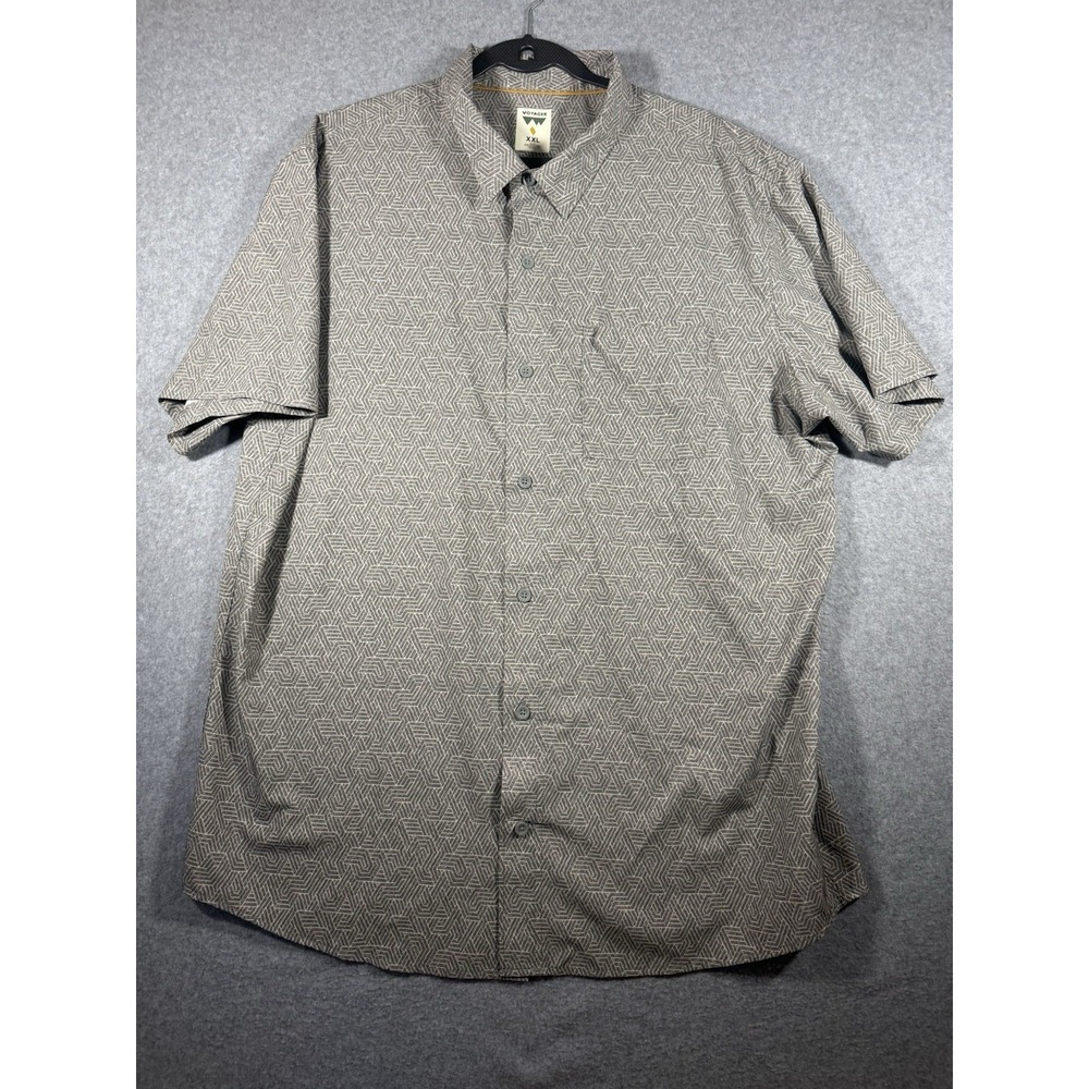 Voyager Men's XXL Gray Geometric Short Sleeve Button-Up Shirt Recycled Poly
